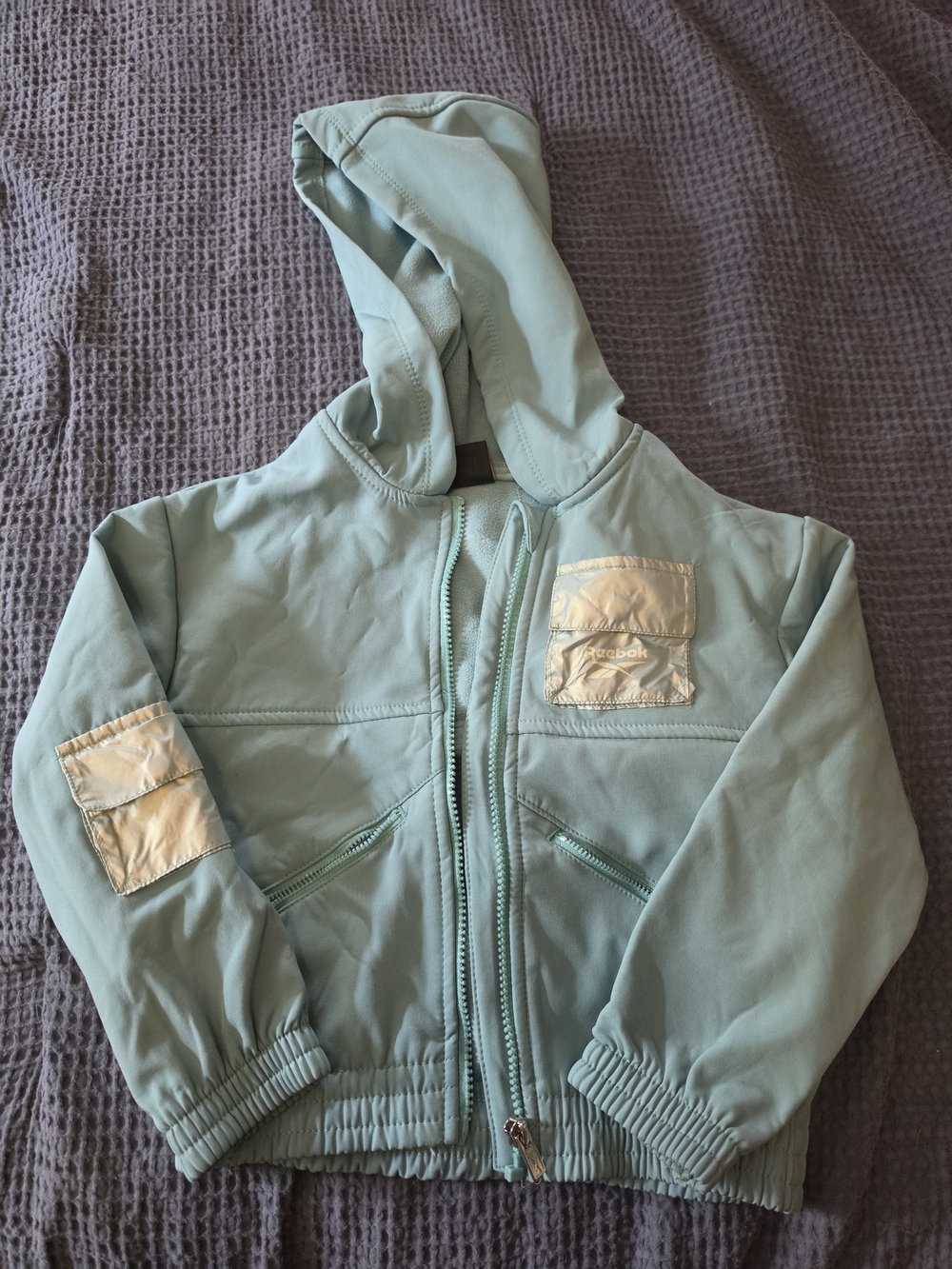 Reebok Kids Mint Green Hooded Zip-Up Jacket with Silver Patches